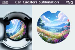 Watercolor Flowers Car Coaster | Wildflowers Round Coaster Product Image 1