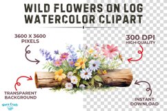 Wildflowers On Log Watercolor Clipart - 12 Variations Product Image 2