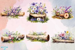 Wildflowers On Log Watercolor Clipart - 12 Variations Product Image 3