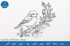 Sparrow on Branch Embroidery Design: Wildlife Sketch Pattern Product Image 1