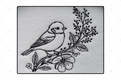 Sparrow on Branch Embroidery Design: Wildlife Sketch Pattern Product Image 2