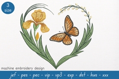 Floral Heart Embroidery Design - Iris Embroidery Pattern Product Image 1