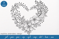 Floral Heart Embroidery Design: Wildlife Sketch Pattern Product Image 1
