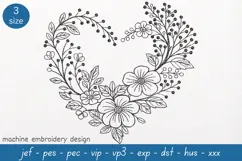 Floral Heart Embroidery Design: Wildlife Sketch Pattern Product Image 1