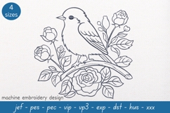 Rose Branch Embroidery Design: Wildlife Sketch Pattern Product Image 1