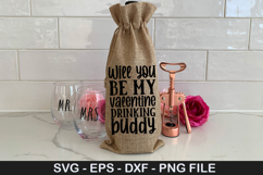 Will you be my valentine SVG - Valentine Wine Bag Design Product Image 1