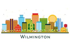 Wilmington Delaware City Skyline with Color Buildings. Product Image 1