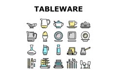 Tableware For Banquet Or Dinner Icons Set Vector Product Image 1