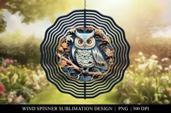 Paper Cut Woodland Owl Wind Spinner PNG For Sublimation Product Image 1