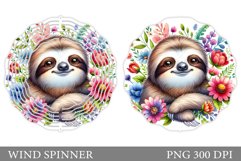 Cute Sloth Wind Spinner Design. Sloth Flowers Wind Spinner Product Image 1