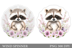 Cute Raccoon Wind Spinner. Raccoon Flowers Wind Spinner Product Image 1