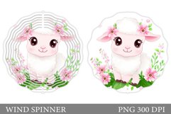 Cute Lamb Wind Spinner. Lamb Flowers Wind Spinner Design Product Image 1
