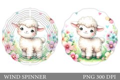 Cute Lamb Wind Spinner. Lamb Flowers Wind Spinner Design Product Image 1