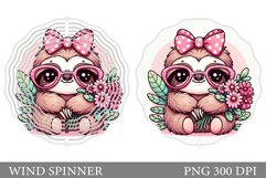 Cute Sloth Wind Spinner Design. Sloth Flowers Wind Spinner Product Image 1