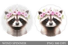 Cute Raccoon Wind Spinner. Raccoon Flowers Wind Spinner Product Image 1
