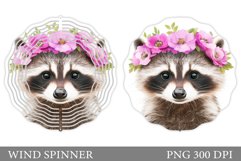 Cute Raccoon Wind Spinner. Raccoon Flowers Wind Spinner Product Image 1