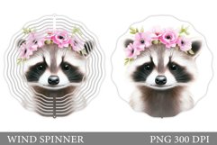 Cute Raccoon Wind Spinner. Raccoon Flowers Wind Spinner Product Image 1
