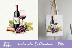 Wine Bottle Glass &amp; Grapes Clipart French PNG Product Image 3