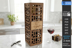 Wine Bottle Gift Box Laser Cut | Wine Bottle Holder SVG |CNC Product Image 1