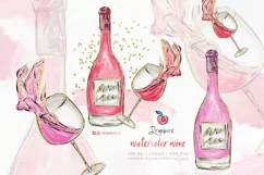 Watercolor Wine Clipart, png files, Valentines Day 051 Product Image 1