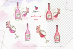 Watercolor Wine Clipart, png files, Valentines Day 051 Product Image 2