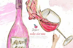 Watercolor Wine Clipart, png files, Valentines Day 051 Product Image 3