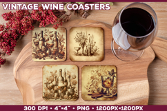 Vintage Drink Square Coasters Sublimation Design Product Image 1