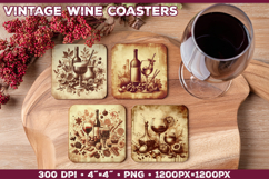 Vintage Drink Square Coasters Sublimation Design Product Image 1