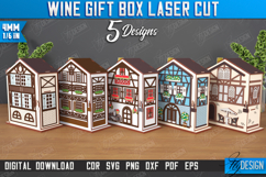 3D Wooden Wine and Treats Gift Box House Laser Cut Bundle Product Image 1