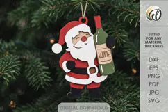 Wine Lover Christmas Ornament Laser Cut. Santa Claus SVG Product Image 1