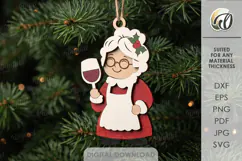 Wine Lover Christmas Ornament Laser Cut. Mrs. Claus SVG Product Image 1