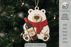 Wine Lover Christmas Ornament Laser Cut. Polar Bear SVG Product Image 1