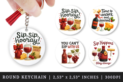 Wine Lover round keychain pintable sublimation design png Product Image 1
