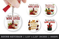 Wine Lover round keychain pintable sublimation design png Product Image 1