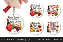 Wine Lover round keychain pintable sublimation design png Product Image 1