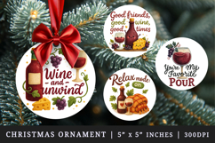 Wine Lover round ornaments sublimation design Product Image 1