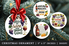 Wine Lover round ornaments sublimation design Product Image 1