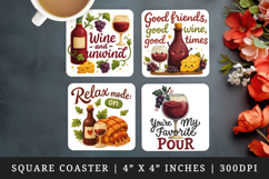 Wine Lover square coaster sublimation, coasters design Product Image 1