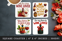 Wine Lover square coaster sublimation, coasters design Product Image 1