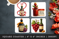 Wine Lover square coaster sublimation, coasters design Product Image 1