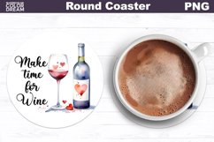 Wine Round Coaster Sublimation | Valentines Day Coaster Product Image 1