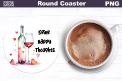 Wine Round Coaster Sublimation | Valentines Day Coaster Product Image 1