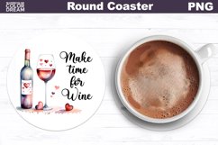 Wine Round Coaster Sublimation | Valentines Day Coaster Product Image 1