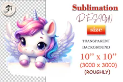 Winged unicorn peeking out in watercolor style, perfect for kids crafts, cards, and sublimation projects.