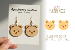 Winking Bear Earrings Laser Cut Template Product Image 1