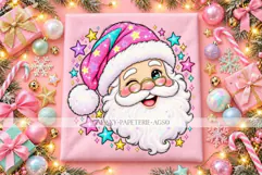 Winking Santa Face PNG with Glasses and Pink Star Hat Product Image 1