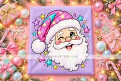 Winking Santa Face PNG with Glasses and Pink Star Hat Product Image 3