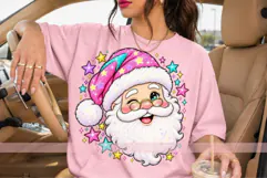 Winking Santa Face PNG with Glasses and Pink Star Hat Product Image 2