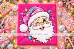 Winking Santa Face PNG with Glasses and Pink Star Hat Product Image 4