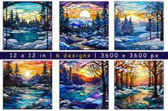 Winter Landscape Stained Glass Digital Paper Product Image 1